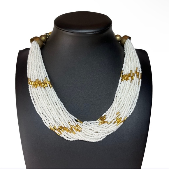 VTG Multi Layer Seed Bead Native Tribal Collar Necklace 17" - Picture 1 of 11